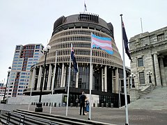 The transgender flag flying at Parliament, 2021