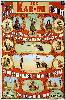 "The Great Victorina Troupe: originators and presenters of the most marvelous sword swallowing act on earth" The great Victorina Troupe.jpg