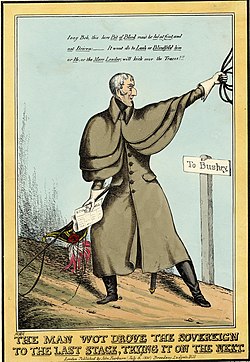 A man in three layers of cape, cut away in curves at the front, and a narrow, buttomed coat body.