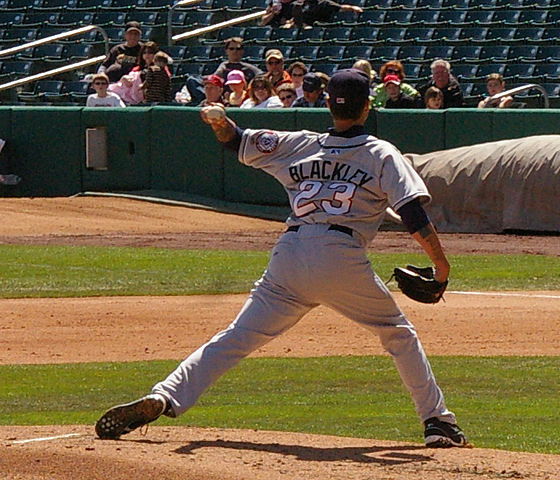 Blackley with the Reno Aces, Triple-A affiliates of the Arizona Diamondbacks, throwing to first base to try to pick off runner in 2009.