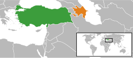 Mappa che indica l'ubicazione di Turchia e Azerbaigian