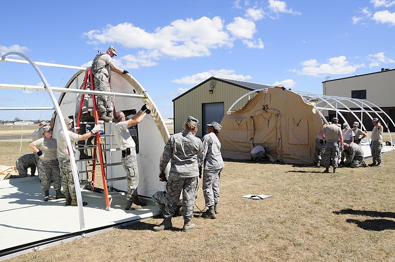 File:U.S. Airmen, with the 110th Force Support Squadron, Michigan Air National Guard, construct tents as part of a field training exercise at W.K. Kellogg Airport in Battle Creek, Mich., Aug. 5, 2012 120805-Z-LI010-088.jpg