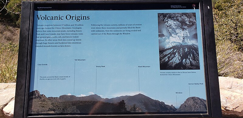 File:US Big Bend National Park Service marker explaining the geology of Chisos Basin.jpg