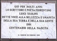 Memorial plaque in Florence by the municipal authorities.