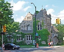 The Ann Arbor Unitarian Universalist Church was designed by Donaldson & Meier and built in 1881-2 by the Walker Brothers. The buildings were listed on the National Register of Historic Places in 1978. It currently houses the architecture firm of Hobbs and Black. UnitarianUniversalistChurchAnnArborMI.JPG