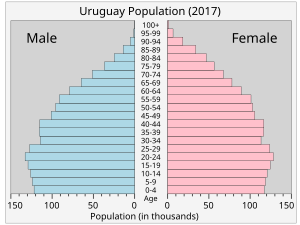 Population pyramid of the Uruguay in 2017 Uruguaypop.svg