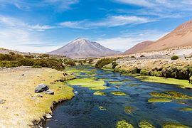 Le volcan Paniri et le río San Pedro de Inacaliri.