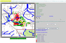 Figure 3. Screen capture of the WEPP web-based GIS interfaces for simple hillslope profile simulations. A small watershed with spatial soil erosion (red and green pixels) and deposition (yellow pixels) is shown. WEPP Figure3.png