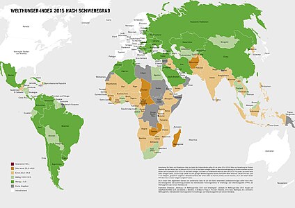 map: Global Hunger Index GHI 2015/ WHI - Hungerwerte im Jahr 2015.