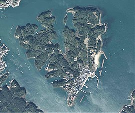 渡鹿野島の空中の写真（2015年10月撮影） 国土交通省 国土地理院 地図・空中写真閲覧サービスの空中写真を基に作成