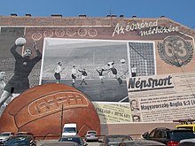 'The football match of the century' (for the Hungarians). A big wall painting at a Parking. - Budapest District VII., Rumbach Sebestyen Street 6-10.JPG