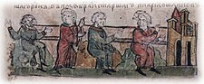 Vyobrazení sourozenců Kyje, Ščeka, Choryva a Libědi na obrázku z 15. století v Radziwillské kronice