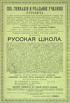 Publicidad del gimnasio, escuela y revista de Ya. G. Gurevich, 1896.jpg