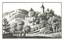 Die Burg um 1820,Lith. Anstalt J.F. Kaiser, Graz