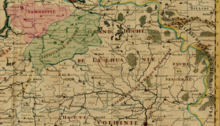 Lithuania proper (in green) and Samogitia (in red) within the Grand Duchy of Lithuania in a map from 1712 1712. Samogitie et Lithuanie Propre, Grand Duche de Lithuanie.png