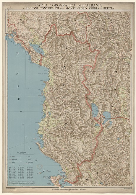 The borders of Albania, as recognised by the Great Powers in 1913.