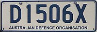 Registration plate with number D1506X above the text Australian Defence Organisation