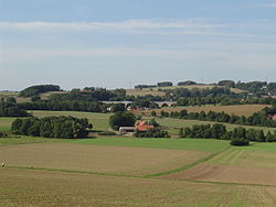 Ländliche Szene mit Autobahnbrücke im Hintergrund