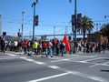 Spectators and protesters at the northbound lanes