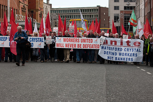 Workers march through Dublin against the government's response to the financial crisis, 2009