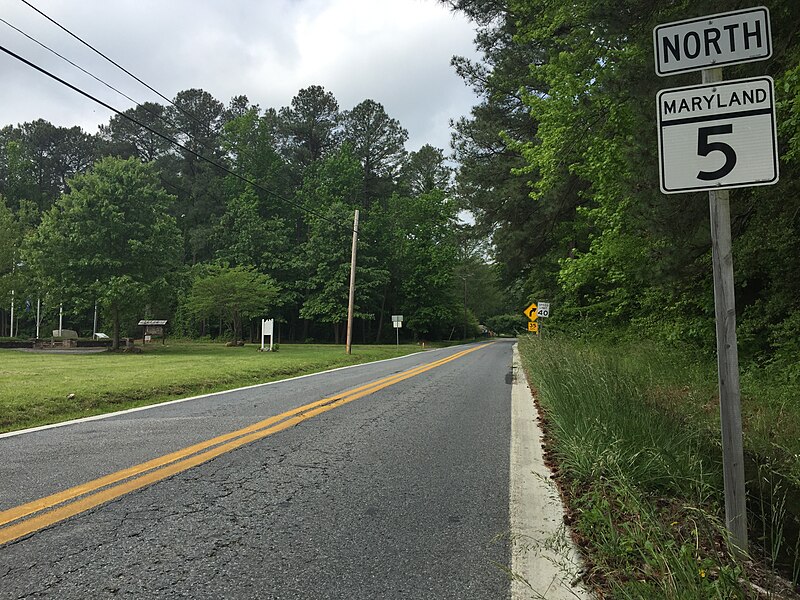 File:2016-05-18 10 56 34 View north along Point Lookout Road (Maryland State Route 5) near Scotland Beach Road in Scotland, St. Mary's County, Maryland.jpg