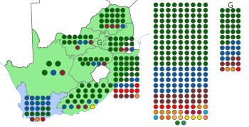 Seats in the National Assembly won by province 2019 South African General Election seats.svg