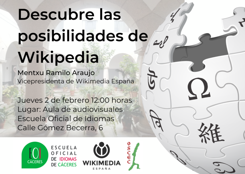🗣 Charla: Descubre las posibilidades de Wikipedia, en la EOI de Cáceres @ Escuela Oficial de Idiomas de Cáceres