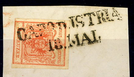 CAPO d'ISTRIA on a 3 kreuzer stamp of the 1850 issue