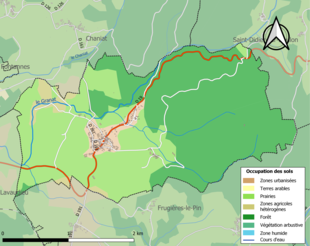 Barevná mapa znázorňující využití půdy.