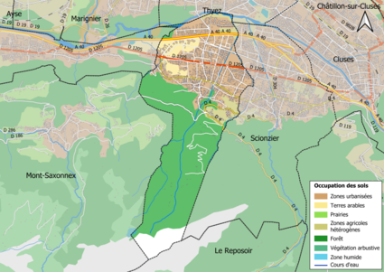 Barevná mapa znázorňující využití půdy.