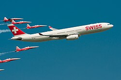 AIR14 Swiss A330 and Patrouille Suisse(1512022038).jpg