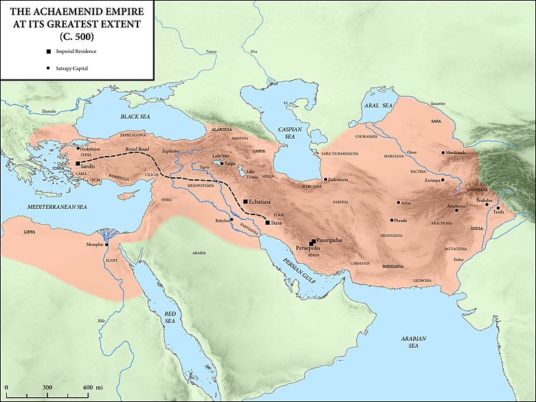 The map of Achaemenid Empire and the section of the Royal Road noted by Herodotus