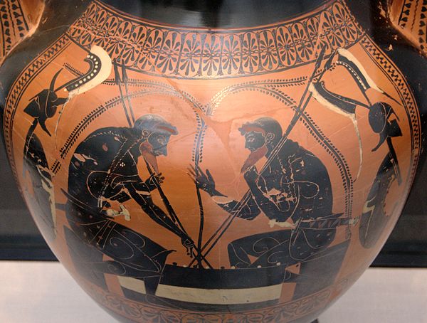 Achilles and Ajax playing a board game.