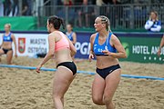 Deutsch: Beachhandball Europameisterschaften 2019 (Beach handball Euro); Tag 5: 6. Juli 2019 – Frauen, Platzierungsspiel für die Ränge 17–20, Nordmazedonien-Slowenien 0:2 (10:13, 9:15) English: Beach handball Euro; Day 5: 6 July 2019 – Placement Match/Cross Match for rank 17–20 Women – North Macedonia-Slovenia 0:2 (10:13, 9:15)