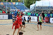 Deutsch: Beachhandball Europameisterschaften 2019 (Beach handball Euro); Tag 3: 4. Juli 2019 – Männer, Hauptrunde Gruppe II, Ungarn-Schweiz 2:0 (26:24, 27:24) English: Beach handball Euro; Day 3: 4 July 2019 – Men Main Round Group II – Hungary-Switzerland 2:0 (26:24, 27:24)