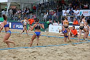 Deutsch: Beachhandball Europameisterschaften 2019 (Beach handball Euro); Tag 5: 6. Juli 2019 – Frauen, Halbfinale, Ungarn-Niederlande 2:0 (19:16, 15:12) English: Beach handball Euro; Day 5: 6 July 2019 – Semifinal Women – Hungary-Netherlands 2:0 (19:16, 15:12)