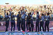 Deutsch: Beachhandball bei den Olympischen Jugendspielen 2018 in Buenos Aires; Tag 7, 13. Oktober 2018; Medaillenzeremonie Mädchen - Gold: Argentinien, Silber: Kroatien, Bronze: Ungarn English: Beach handball at the 2018 Summer Youth Olympics in Buenos Aires at 13 October 2018 – Medal Ceremony Girls - Gold: Argentina, Silver: Croatia, Bronze: Hungary Español: Handball de playa en los Juegos Olimpicos de la Juventud Buenos Aires 2018 en 13 de octubre de 2018 – Medalla Ceremonia para niñas - Oro: Argentina, Plata: Croacia, Bronce: Hungría