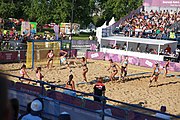 Deutsch: Beachhandball bei den Olympischen Jugendspielen 2018; Tag 3, 9. Oktober 2018; Jungs, Vorrunde, Gruppe B - Argentinien-Hongkong 2:0 English: Beach handball at the 2018 Summer Youth Olympics at 9 October 2018 – Girls Preliminary Round Group B – Argentina-Hing Kong 2:0