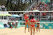 Deutsch: Beachvolleyball bei den Olympischen Jugendspielen 2018; Tag 11, 17. Oktober 2018; Mädchen, Finale – Italien (Claudia Scampoli & Nicol Bertozzi)- Russland (Maria Woronina & Maria Botscharow) 0:2 (19–21/19–21) English: Beach volleyball at the 2018 Summer Youth Olympics at 17 October 2018 – Girls Final – Italy (Claudia Scampoli & Nicol Bertozzi) - Russia (Maria Voronina & Maria Bocharova) 0:2 (19–21/19–21)