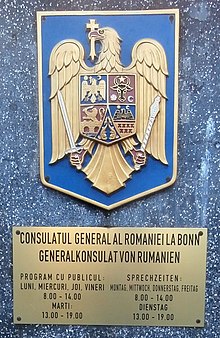 Romanian general consulate in Bonn, North Rhine-Westphalia Bonn-Castell Legionsweg 14 Generalkonsulat Rumanien Schild.jpg
