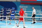 Deutsch: Boxen bei den Olympischen Jugendspielen 2018 Tag 12, 18. Oktober 2018 - Kampf um die Bronzemedaille im Fliegengewicht Mädchen – Timur Merjanow (Usbekistan, rot) schlägt Youssef Ali Karar Ali (Ägypten, blau) 5-0; Ringrichter ist Antonín Gaspar (Tschechien). English: Boxing at the 2018 Summer Youth Olympics on 18 October 2018 – Boy's heavyweight Bronze Medal Bout - Timur Merjanov (Uzbekistan, red) beats Youssef Ali Karar Ali (Egypt, blue) 5-0; Referee is Antonín Gaspar (Czech Republic). Español: Boxeo en los Juegos Olímpicos Juveniles de Verano de 2018 en 18 de octubre de 2018 - Medalla de bronce de peso pesado del muchacho: Timur Merjanov (Uzbekistán, roja) le gana a Youssef Ali Karar Ali (Egipto, azul) 5-0; El árbitro es Antonín Gaspar (Republica checa).