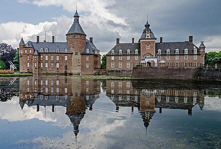 Castle Anholt, east facade of a water castle in North Rhine-Westphalia, Germany.