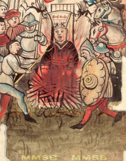 Burning of Jan Hus during the Council of Constance in 1415 (depicted in the Chronik des Konstanzer Konzils; Prague manuscript).png