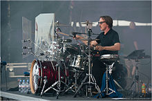 Butch Vig playing drums for Garbage.