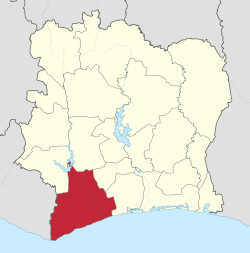 Alueen sijainti Norsunluurannikon kartalla