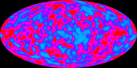 The famous map of the CMB anisotropy formed from data taken by the COBE spacecraft.