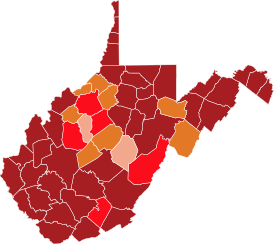 Casos confirmados na Virgínia Ocidental em 16 de maio