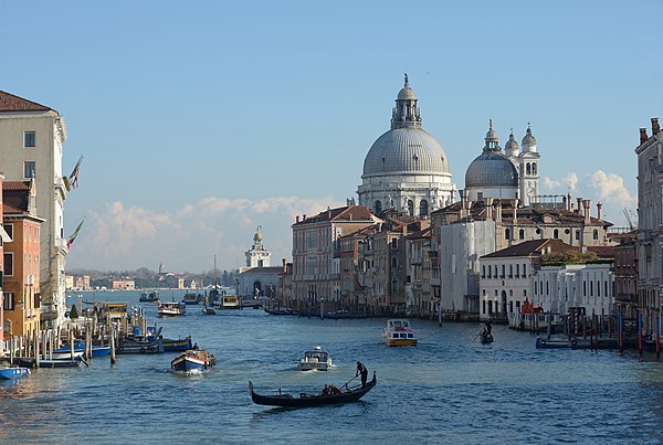 The Canal Grande in Venice, one of the major water-traffic corridors in the city. View from the Accademia bridge.