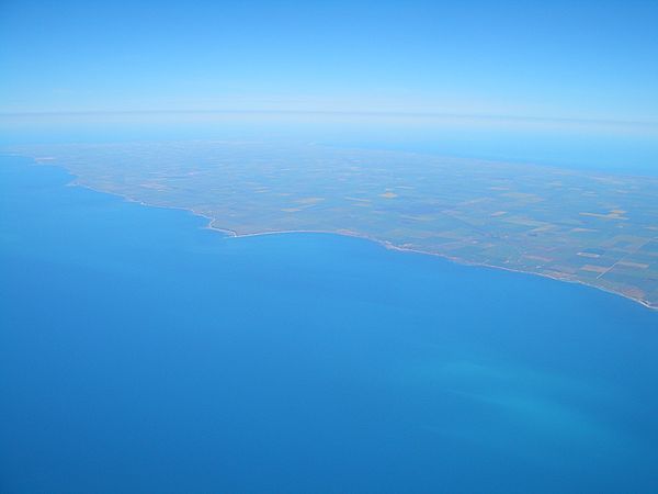Gulf St Vincent (foreground) and Yorke Peninsula, facing south west