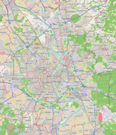 Mapa konturowa Kolonii, w centrum znajduje się punkt z opisem „Hohenzollernbrücke”